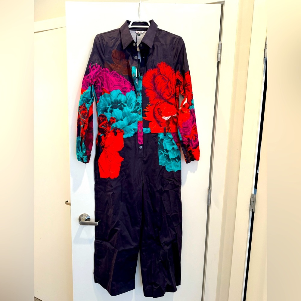 The Kit artistic cropped jumpsuit snap button with belt loops.